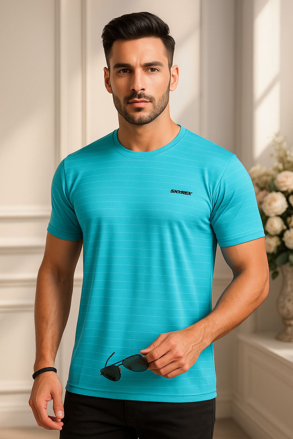 SKYREX MENS TIDE BLUE SPORTS ROUND NECK TSHIRT