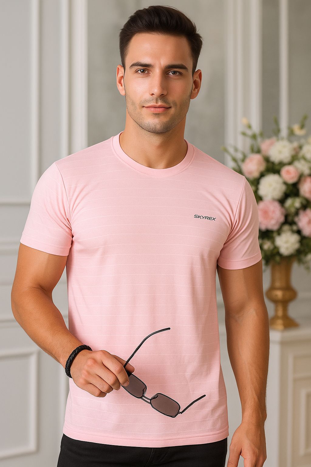 SKYREX LIGHT PINK SPORTS ROUND NECK T-SHIRT
